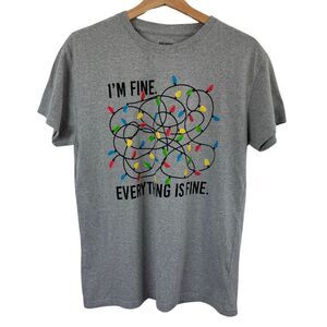 Brisco Holiday Lights Themed Graphic T-Shirt Christmas I’m Fine Tee Medium